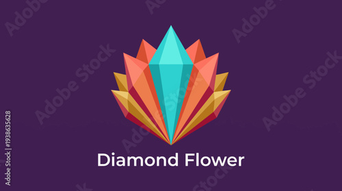 This diamond flower logo, designed with vibrant colors and facets, conveys luxury and elegance, making it perfect for brands in high-end fashion, jewelry, or premium services.