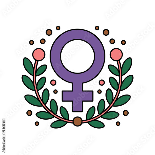 The Venus symbol is surrounded by a laurel wreath and decorative dots.