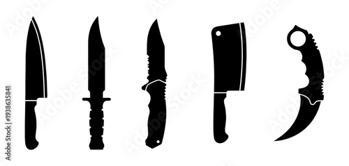 Knife silhouette set with tactical hunting and chef blade
