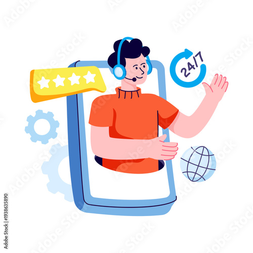 A colored design illustration of online customer service 