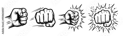 Fist punch set with hit impact effect engraving