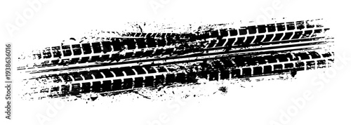 Car tire track silhouette with grunge mud splash