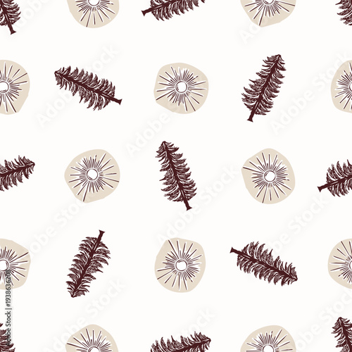 Lino cut sunshine seamless vector pattern. Biblical repeat wallpaper sky illustration for sunshine background. 