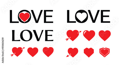 Love typography with hearts and arrows a striking silhouette