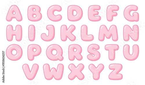 Retro pink bubble alphabet and groovy glossy letter set