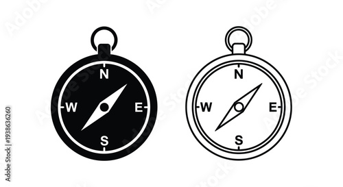 Two compasses displaying cardinal directions a striking black silhouette