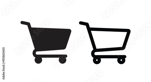 Two black shopping carts displayed side by side flat design silhouette