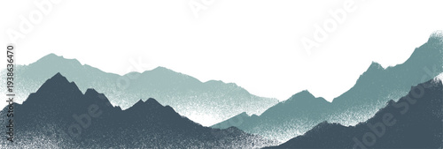 Halftone mountain range panorama with grain texture