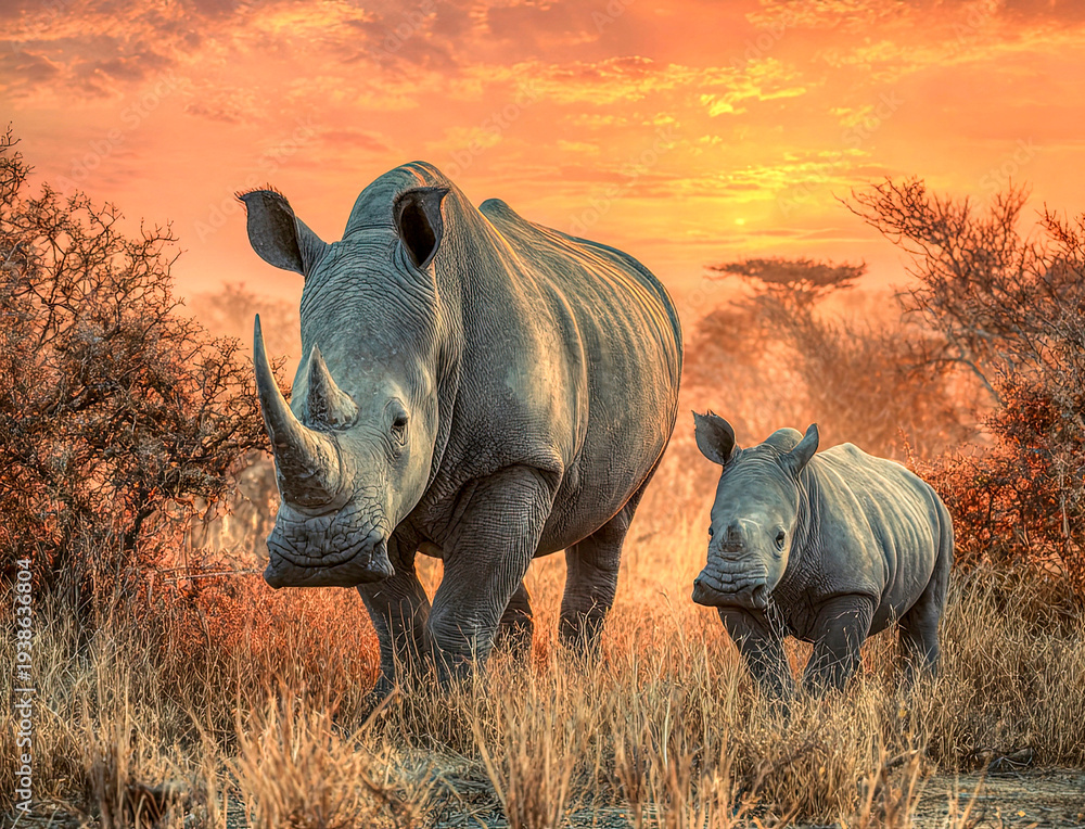 Fototapeta premium Rhinoceros with calf