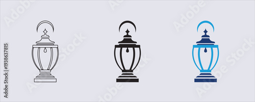 set of vector icons of an Islamic lantern, commonly known as a Fanous. These lanterns are traditional decorative items often used during the holy month of Ramadan. a classic Arabian design.