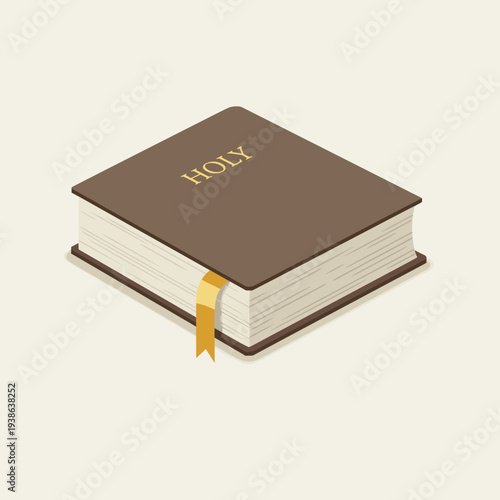 A closed brown book with the word HOLY embossed on its cover, featuring a yellow bookmark peeking out.