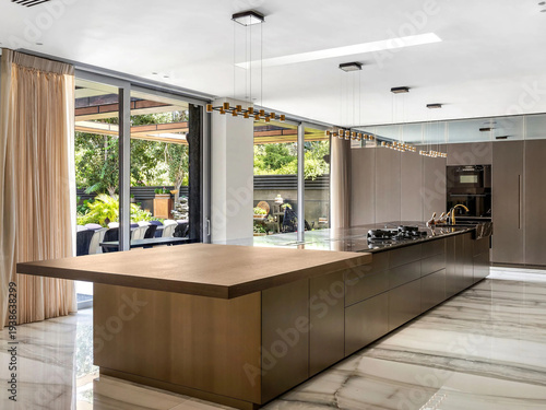 Modern luxury kitchen interior in minimal scandinavian style, 3d render