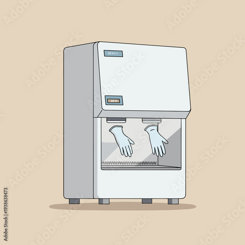 A sterile laboratory glove box with integrated gloves for safe handling of materials.