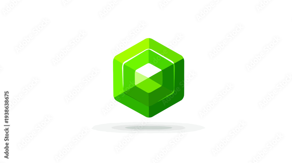 Fototapeta premium A geometric, layered shape with a gradient of green colors, casting a subtle shadow