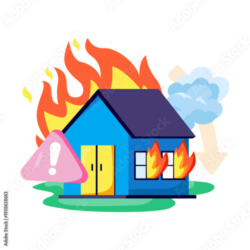 Modern design illustration of home burning 