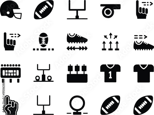 American football icons and symbols in black and white