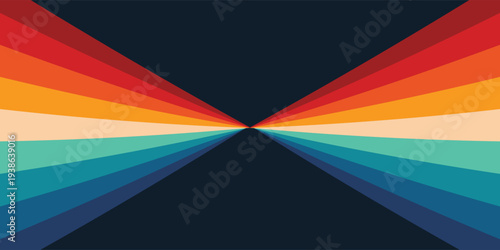 Abstract colorful 70s background vector. Vintage retro style wallpaper with lines, rainbow wavy stripes. 1970 color illustration design suitable for poster, banner, decorative, wall art.