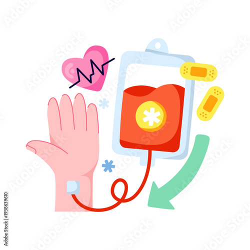 Conceptual flat design illustration of blood donation 