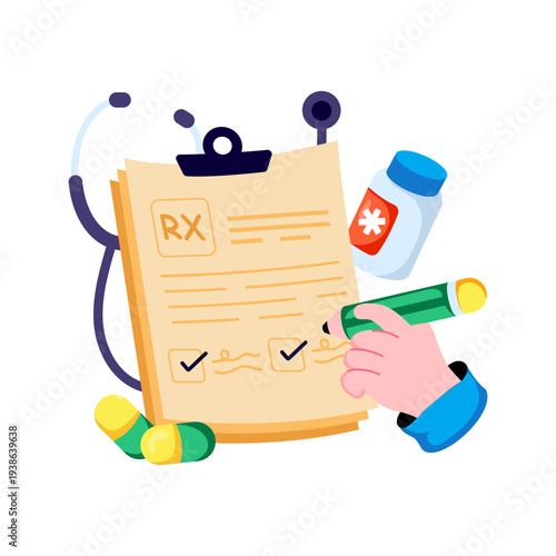 Trendy design illustration of prescription writing, medical instructions 