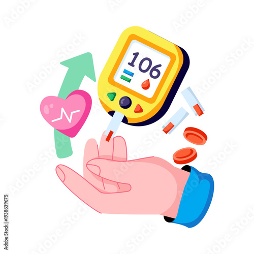 Sugar test machine illustration, flat design of glucometer