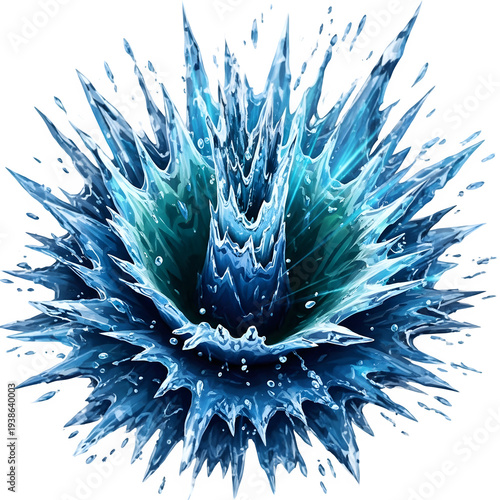 Vibrant blue crystal explosion on black background