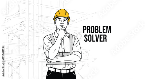 Vector illustration of a problem solver man in hard hat