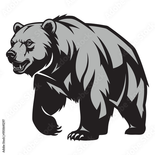 Stylized illustration of a powerful grizzly bear walking forward