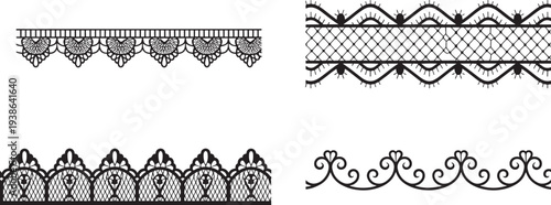 Vintage lace borders, ornate black and white designs, elegant patterns