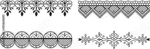 Black lace border designs, ornate patterns for fashion and decoration