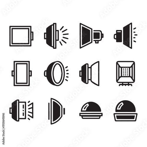 Lighting Equipment IconsVarious Studio Lights and ReflectorsStock Graphics