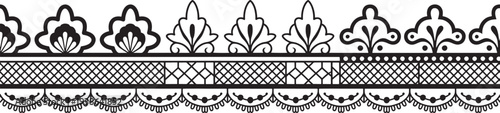 Black lace border design with floral patterns on white background