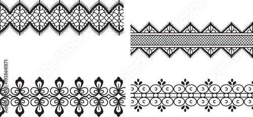 Black lace borders, ornate designs, elegant patterns, decorative edges