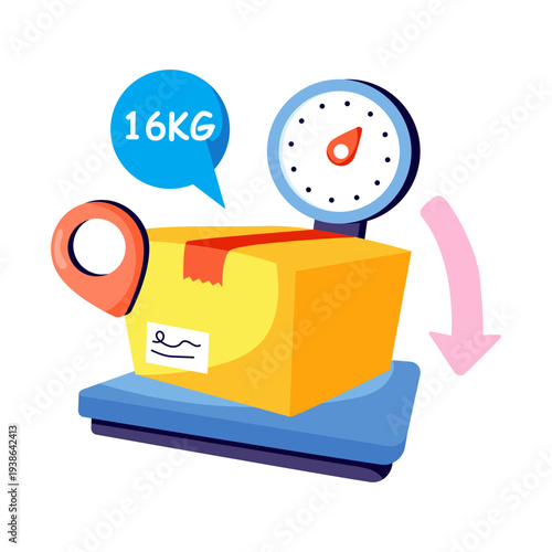 Conceptual flat design illustration of parcel weighing