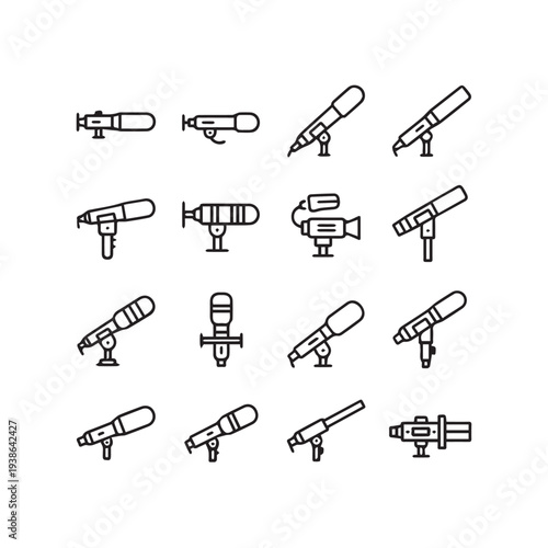 Microphone Icons Set Diverse Audio Recording Equipment Vector Line Art