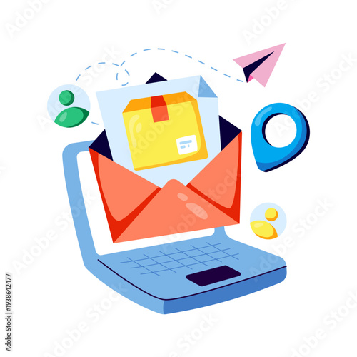 A flat design illustration of logistic email 