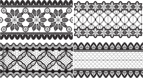 Intricate Lace Patterns, Black and White, Floral Designs, Textile Details