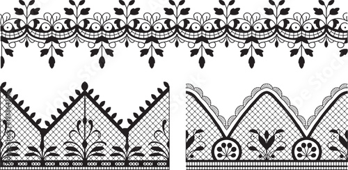 Black lace trim designs, floral patterns, embroidery templates, fashion textiles