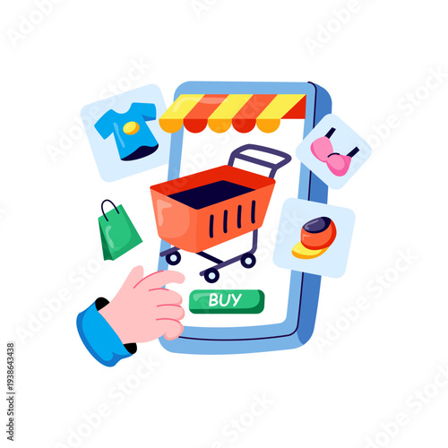 Modern design illustration of mobile shopping app