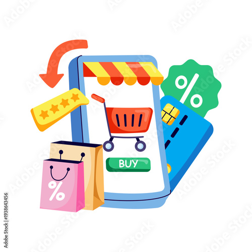 Modern design illustration of mobile ecommerce app