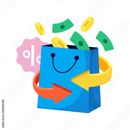 Editable design illustration of shopping cashback 