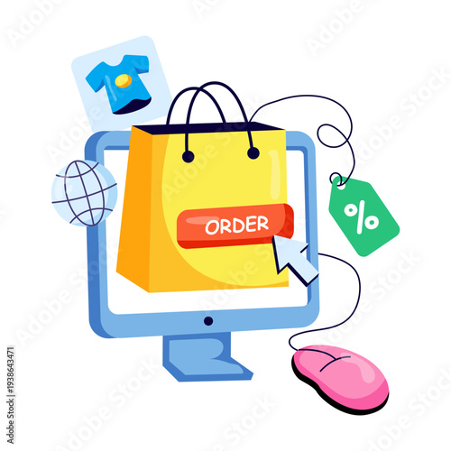 A colored design illustration of Big online order 