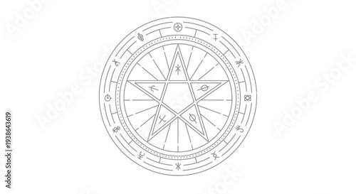 Esoteric Pentagram Symbol with Occult Runes and Celestial Ornaments