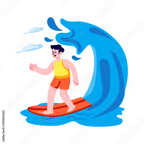 Adventure board illustration, trendy design of surfing 