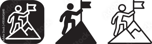 Mountain peak success flag silhouette icon.