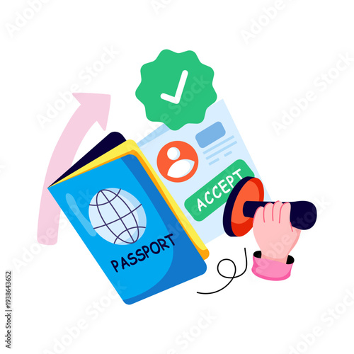 A flat design illustration of passport attested, editable vector