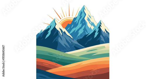 Mountain sunrise landscape vector illustration