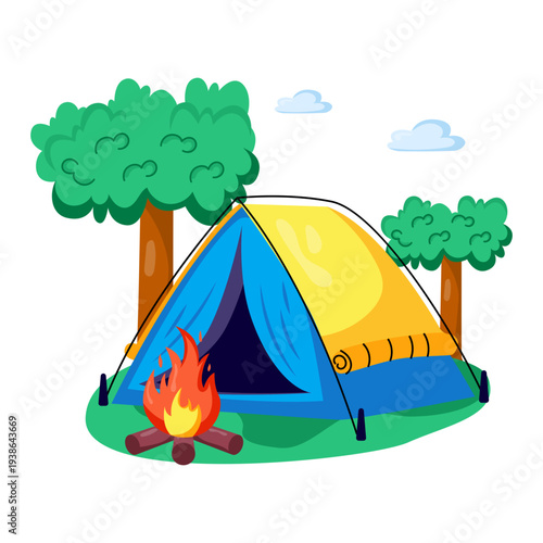 A flat design illustration of camp