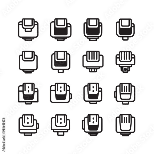 Network Port Icons Set RJ45 Connector Variations Technology Symbols Vector Illustration