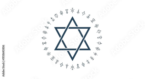 Mystical Star of David Symbol with Esoteric Runes Circle