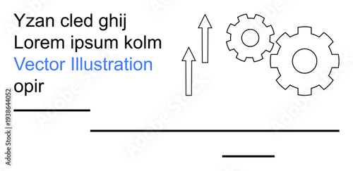 Business growth, workflow optimization, teamwork, progress tracking, industrial design, data processing. Gears and arrows on a plain background. Business growth and workflow optimization concept